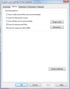 Sophos - Configure - On-access scanning - Options.png