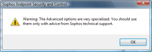 Sophos - Configure - On-access scanning - Options - Advanced scanning options (Warning).png