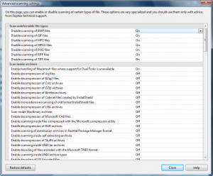 Sophos - Configure - On-access scanning - Options - Advanced scanning options (Heading).png